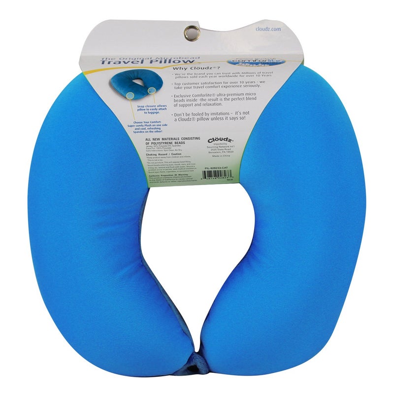 Cloudz Dual Comfort Microbead Airplane Travel Neck Pillow. Soft Cozy Plush Fabric on One Side, Cool Relaxing Spandex on The Other! Customize Your Comfort and Support at Home or On The Go! Bright Blue - Image 2